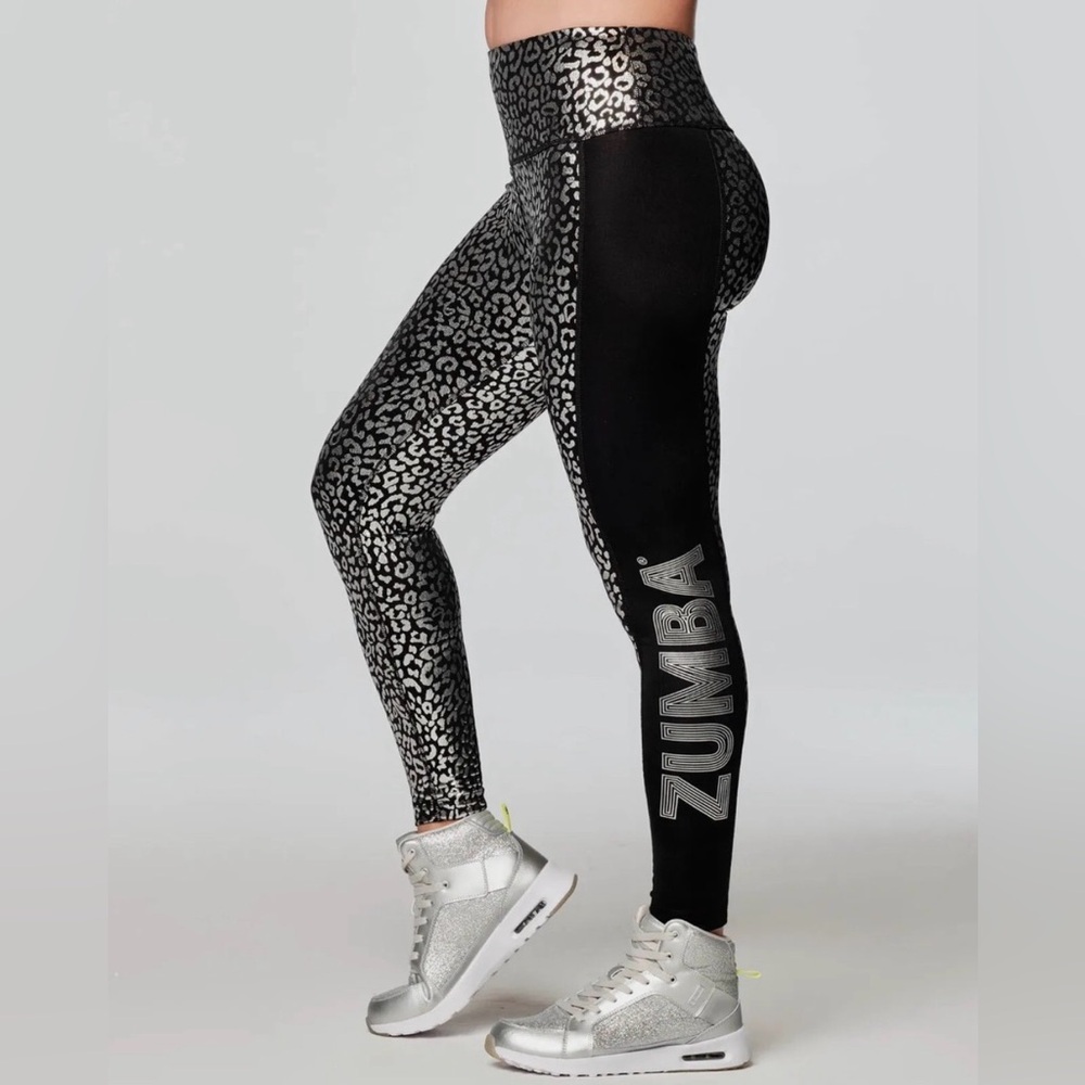 Zumba Glow With The Flow Black and Silver Leggings